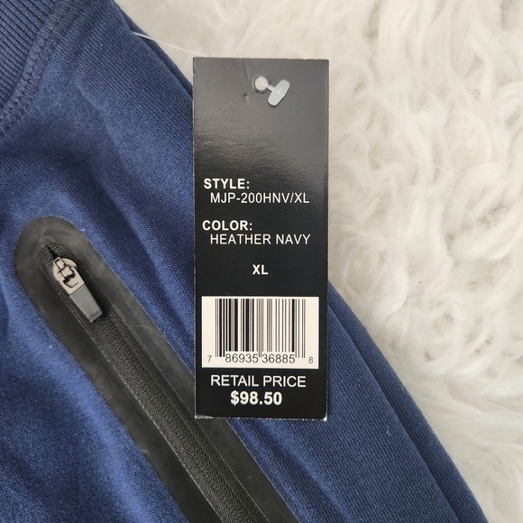 Blu Rock New York Soft Fleece Jogger Sweatpants Zipper Pockets. Heathered Navy. - Picture 8 of 9